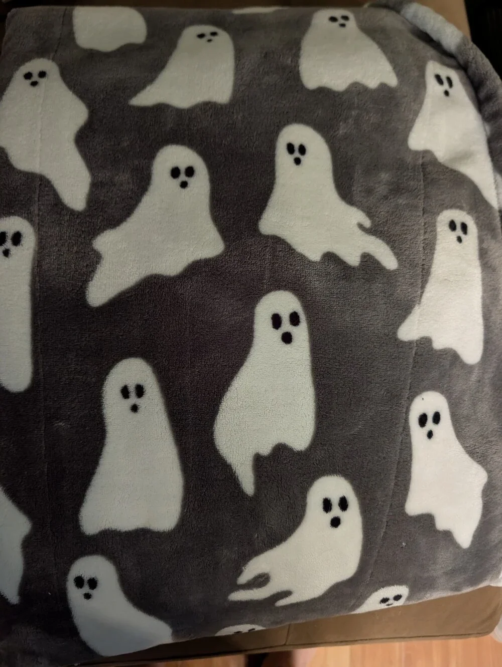 Plush Ghost Print Throw Blanket - Gray & White